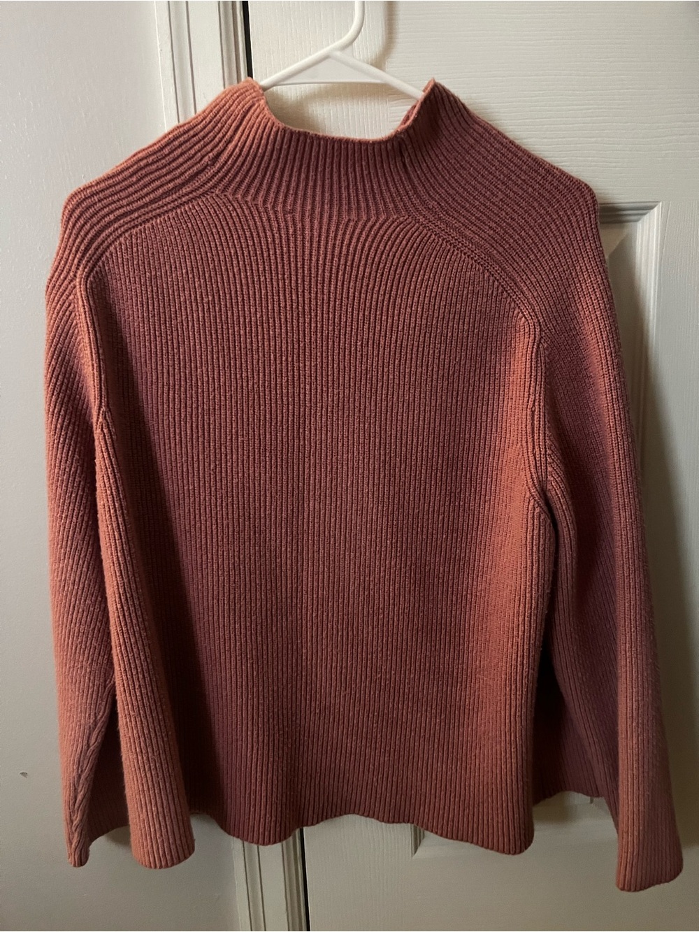 Pink Rib-Knit Neck Sweater